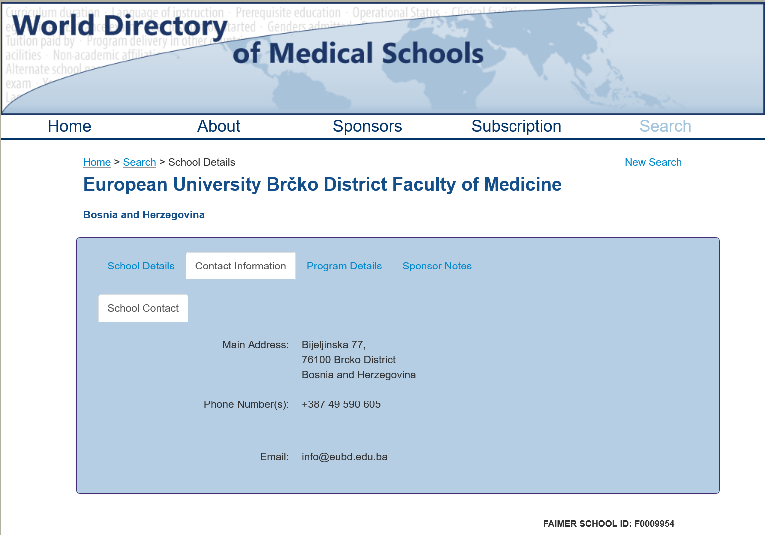 European University FAIMER WDOMS European University Brcko District in the list of WDOMS FAIMER